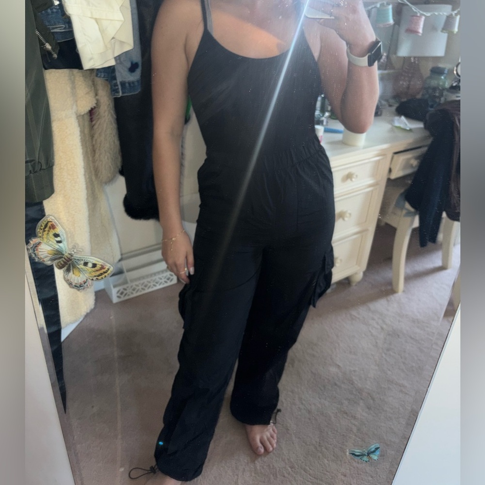 Black Women's Cargo Jumpsuit - Sleek Utility Style